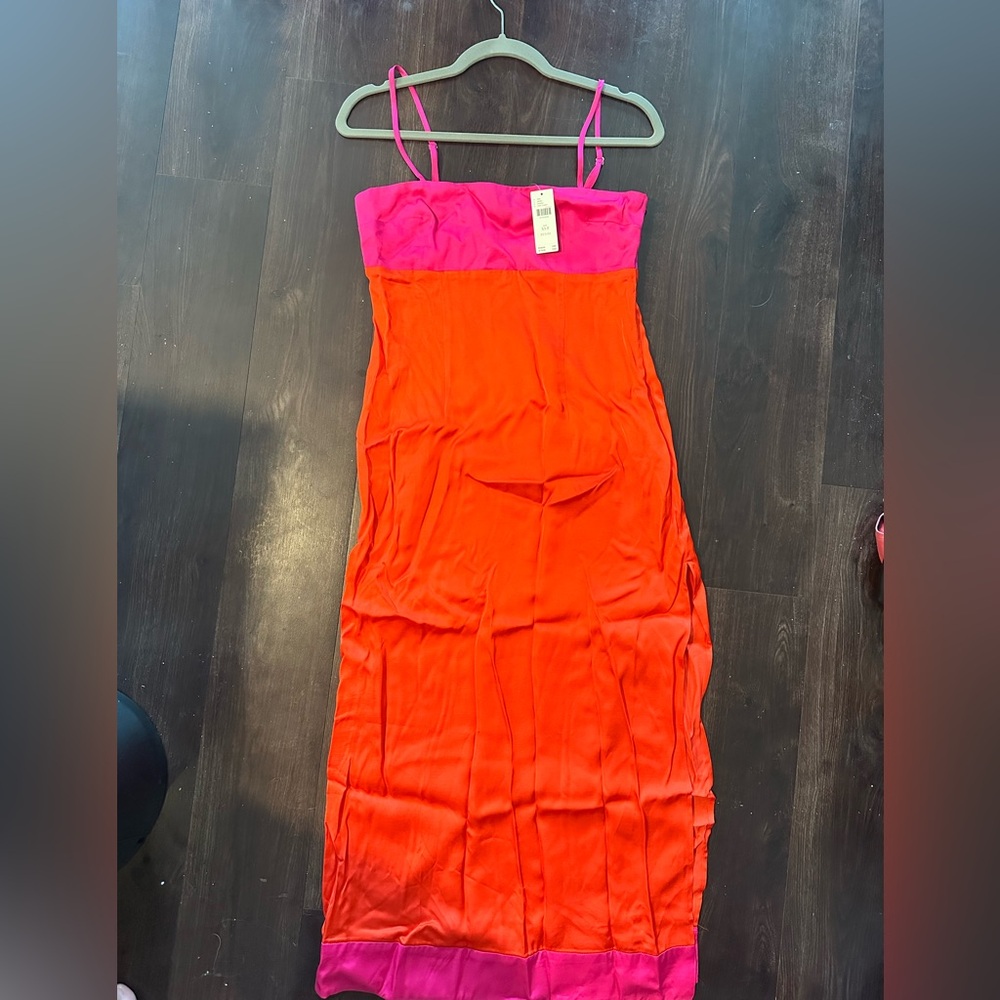 NWT Anthropologie Petite Vibrant Orange and Pink Midi Dress